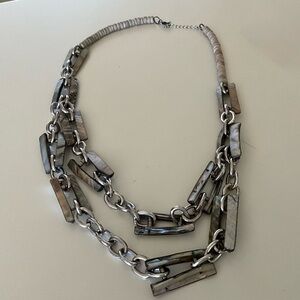 Abalone Shell Link Statement Necklace Silver Tone Chunky Modern Coastal Jewelry